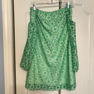 Pink Owl Off The Shoulder Green Lace Dress